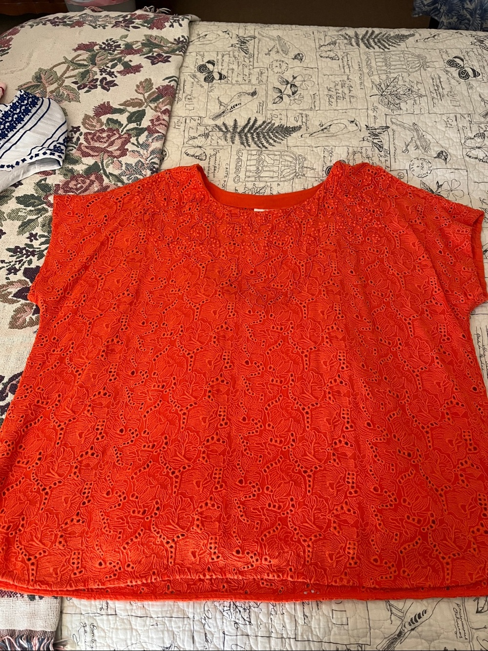 Anthropologie Maeve Orange Eyelet Short-Sleeve Blouse - Picture 4 of 5
